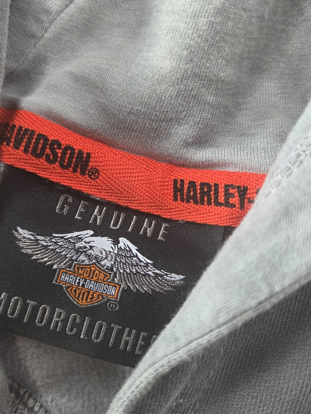 Harley-Davidson Gray Hoodie with Orange & White Shield Logo Large Mens - Picture 5 of 6